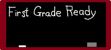 First Grade Ready Logo of a chalkboard with first grade ready written on the blackboard.